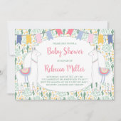 かわいいラマフィエスタベビーシャワー 招待状 (正面)