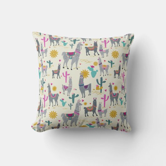 かわいいラマプリントデコールピロー クッション (正面)
