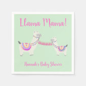 かわいいラマママホットピンクと緑の赤ちゃんシャワー スタンダードカクテルナプキン (正面)