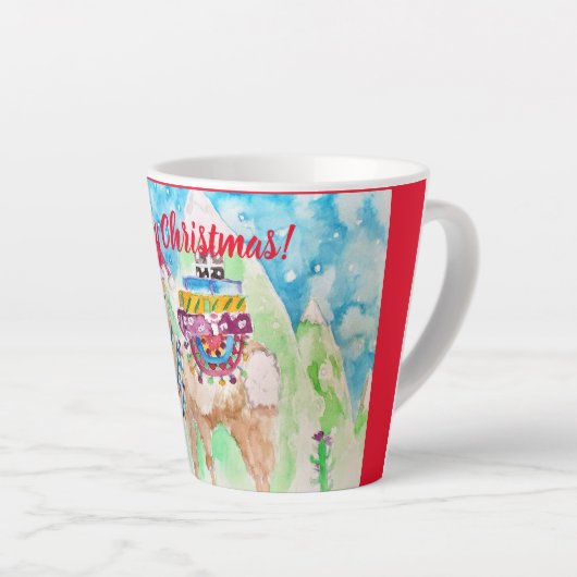 かわいいラマメリークリスマスアートガールズラテマグカップ カフェラテマグ (右アングル)