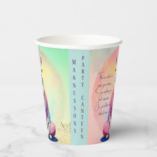 かわいいラマヨガの開業医のファンタジーカスタム文字 紙コップ (右)