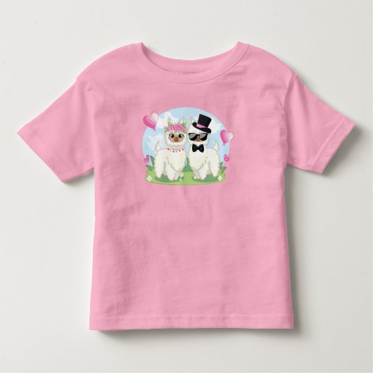 かわいいラマラブラマカップルTシャツ トドラーTシャツ (正面)