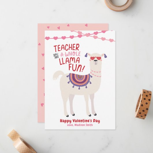 かわいいラマ先生バレンタインデーカード ノートカード (正面/裏面インサイチュ)