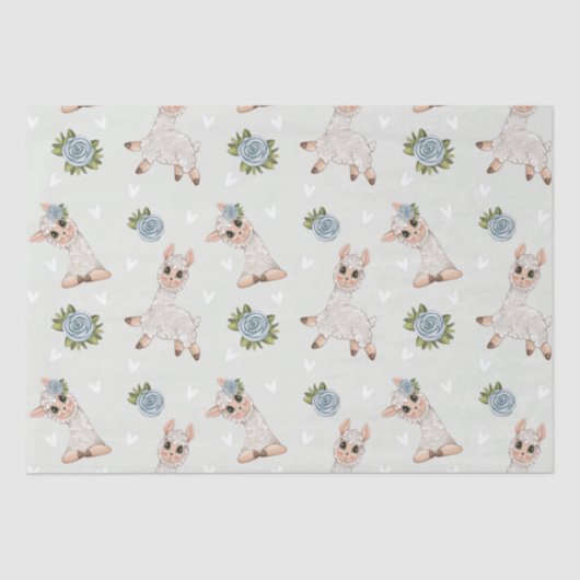 かわいいラマ動物アルパカ花ティッシュペーパー 薄葉紙 (正面)