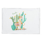 かわいいラマ及びサボテンの水彩画のパーソナライズな白 枕カバー (裏面)