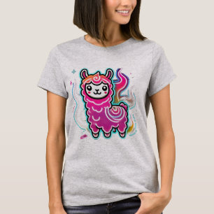 かわいいラマ喜び：燃えるおもしろい Tシャツ