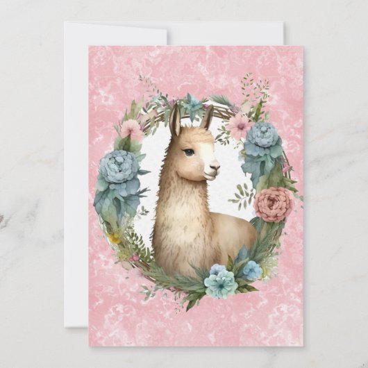 かわいいラマ多肉質フローラガールベビーシャワー 招待状 (裏面)