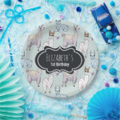 かわいいラマ柄オン水玉模様誕生日 ペーパープレート (パーティー)