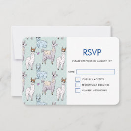 かわいいラマ柄オン水玉模様 出欠カード