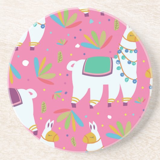 かわいいラマ柄 コースター (正面)