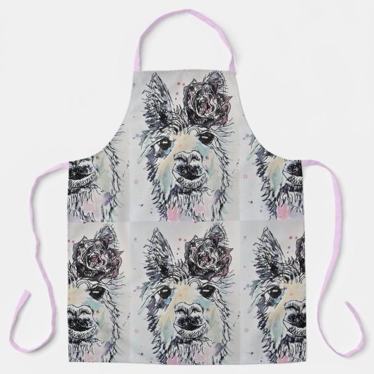かわいいラマ水彩絵画の動物の女性エプロン エプロン (正面)