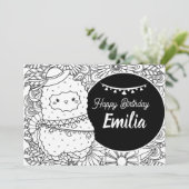 かわいいラマ漫画子供の誕生日フローラの色 シーズンカード (スタンド正面)