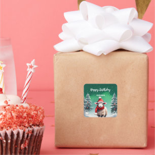 かわいいラマ羊クリスマスツリー誕生日の女の子のパーティー スクエアシール