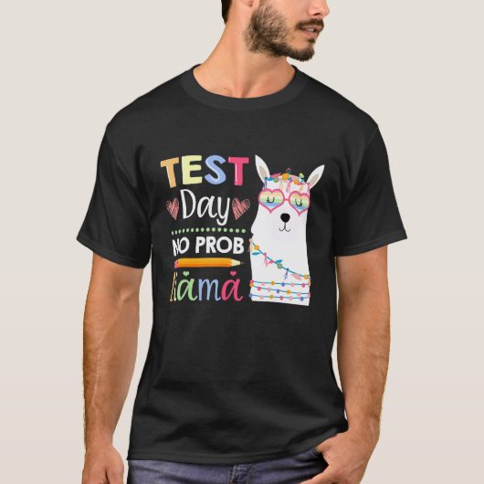 かわいいラマ試験の日問題なしラマ先生学生 Tシャツ (正面)
