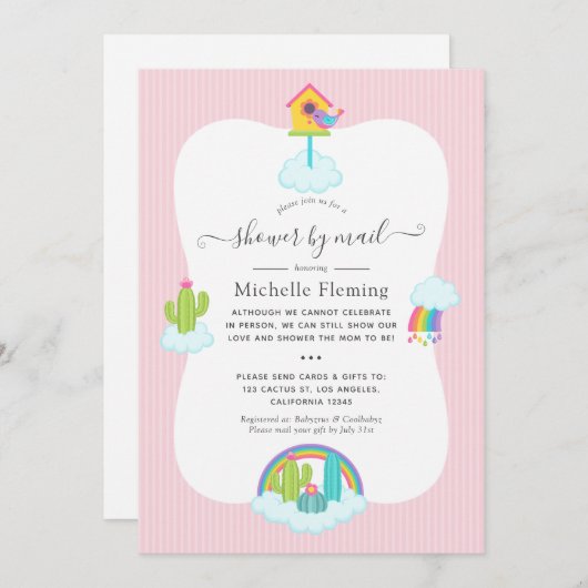 かわいいラマ赤ちゃんシャワーbyメール 招待状 (正面/裏面)