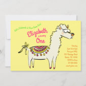 かわいいラマ・アルパカ1歳の誕生日パーティーキッズ 招待状 (正面)