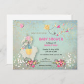 かわいいラマ/フローラベビーシャワー招待状 ポストカード (正面/裏面)
