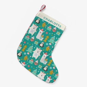 かわいいラマ·ポーラー·ベア·ペンギンパタパーソナライズされたーン スモールクリスマスストッキング