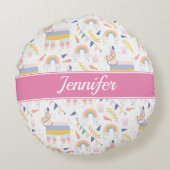 かわいいラマ レインボー 赤ちゃんの寝室 ラウンドクッション (裏面)