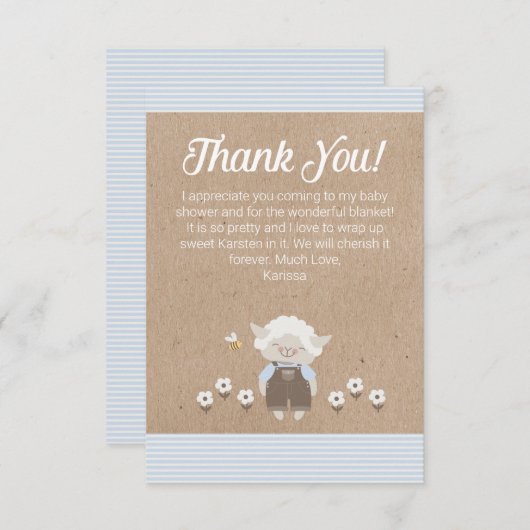 かわいいラムブルークラフト男の赤ちゃんシャワーサンキューサンキュー サンキューカード (正面/裏面)