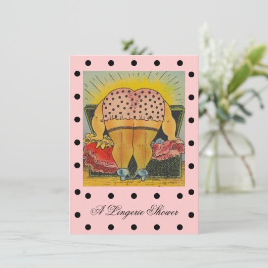 かわいいランジェリーのブライダルシャワーの水玉模様の招待状 招待状 (スタンド正面)