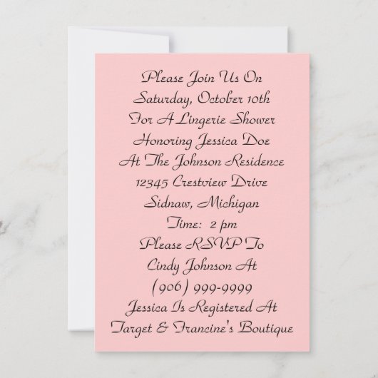 かわいいランジェリーのブライダルシャワーの水玉模様の招待状 招待状 (裏面)