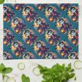 かわいいランタンを持つヴァンパイア ハロウィン キッチンタオル (折り畳み)