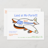 かわいいランドで私のパーティー飛行機招待状はがき インビテーションポストカード (正面/裏面)