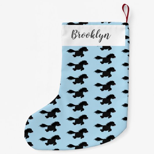 かわいいランニングイラストレーションのシェトランドポニー スモールクリスマスストッキング (裏面)