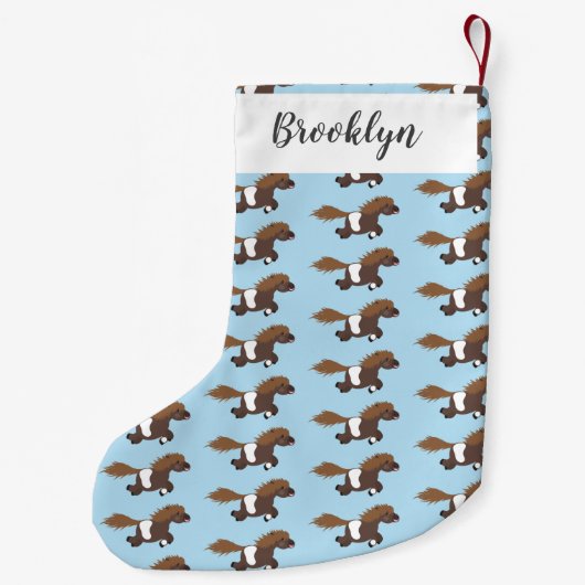 かわいいランニングイラストレーションのシェトランドポニー スモールクリスマスストッキング (裏面)