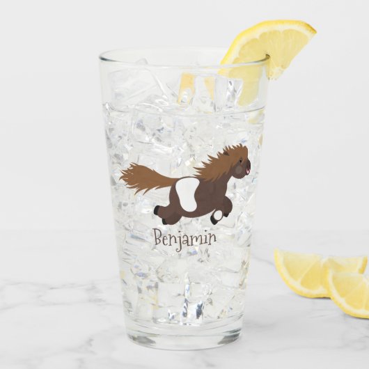 かわいいランニングイラストレーションのシェトランドポニー タンブラーグラス (アイス裏面)