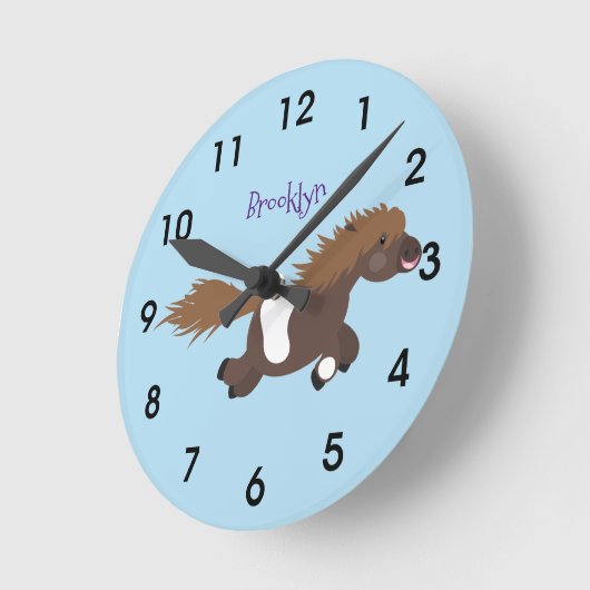 かわいいランニングイラストレーションのシェトランドポニー ラウンド壁時計 (傾斜)