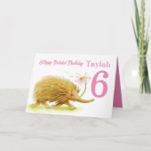 かわいいランニングエヒドナの女の子は6歳の誕生日を飾った カード (正面)