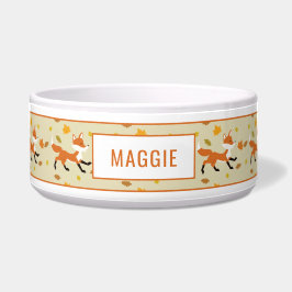 かわいいランニングキツネと紅葉&名前 ボウル
