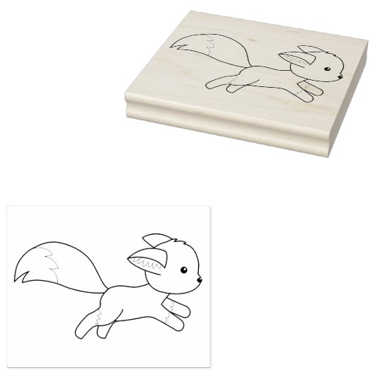 かわいいランニングキツネのカラーリングページ ラバースタンプ (押印)