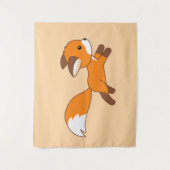 かわいいランニングキツネオンクリーム タペストリー (正面)