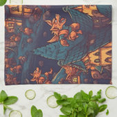 かわいいランニング人狼のまわりにズa村 キッチンタオル (折り畳み)