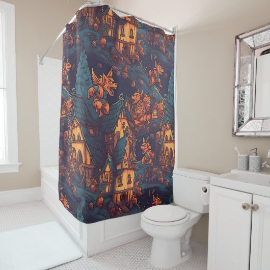 かわいいランニング人狼のまわりにズa村 シャワーカーテン (インサイチュ)