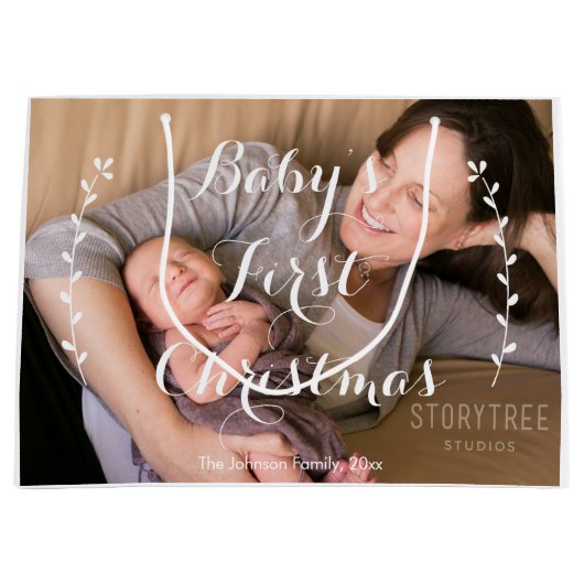 かわいいラージベビーの初めてのクリスマス抱き枕 ラージペーパーバッグ (正面)