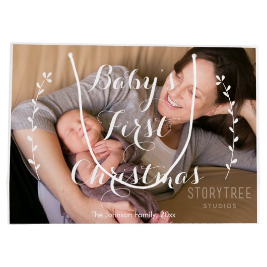 かわいいラージベビーの初めてのクリスマス抱き枕 ラージペーパーバッグ (裏面)