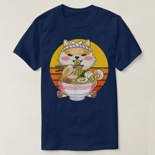かわいいラーメンかわいいアニメ犬のコギ日本の麺 Tシャツ (デザイン正面)