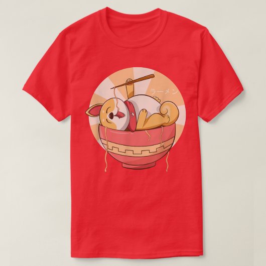 かわいいラーメンかわいいアニメ犬のコギ日本の麺 Tシャツ (デザイン正面)