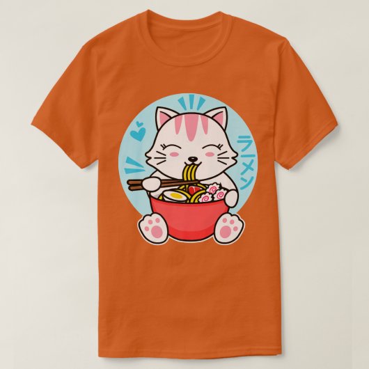 かわいいラーメンかわいいアニメ白猫イ日本のンタント Tシャツ (デザイン正面)