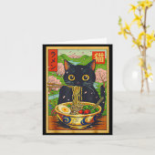 かわいいラーメンねこ自然の花麺アニメ カード (黄色い花)