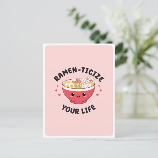かわいいラーメンアジアンフードパンフレーズ ロマンチックラブ ポストカード (スタンド正面)