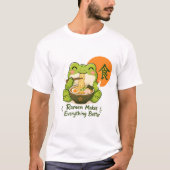 かわいいラーメンカエル - ラーメンを食べるかわいい日本のカエル Tシャツ (正面)