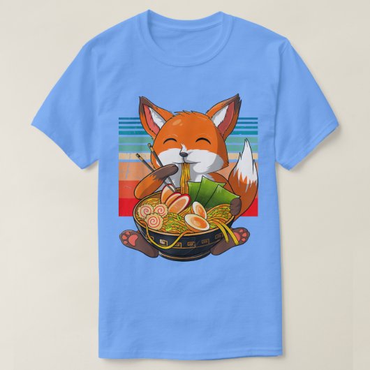 かわいいラーメンキツネ日本のねこ麺アおもしろいニメ Tシャツ (デザイン正面)