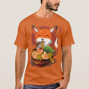かわいいラーメンキツネ日本のねこ麺アおもしろいニメ Tシャツ