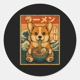 かわいいラーメンコーギーの日本そば コーギーのイラスト ラウンドシール