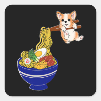 かわいいラーメンコーギ犬 スクエアシール